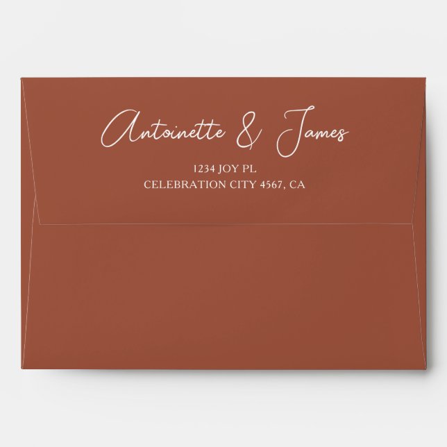 Elegant Terracotta Calligraphy Address Wedding Envelope (Back (Top Flap))