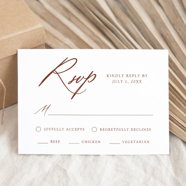 Elegant Terracotta Calligraphy Meal Choice Wedding RSVP Card (Creator Uploaded)