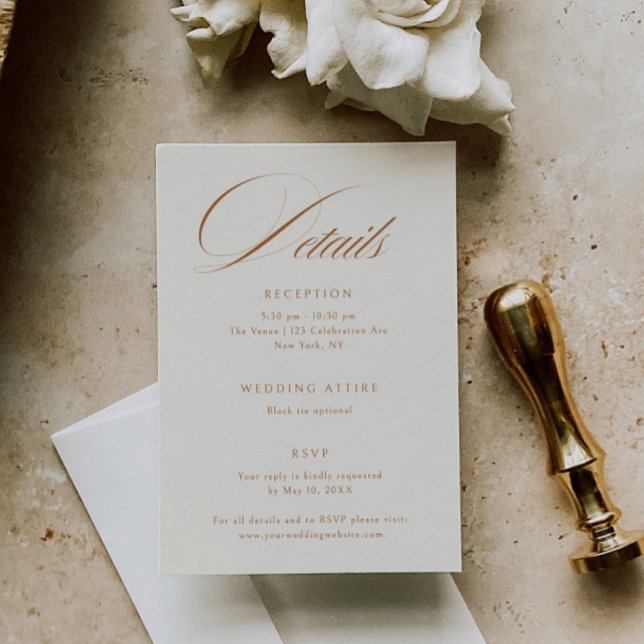 Elegant Terracotta Calligraphy Wedding Details Enclosure Card (Creator Uploaded)