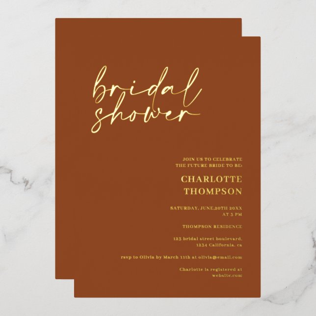 Elegant terracotta casual script bridal shower (Front/Back)
