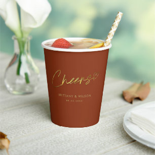 Elegant Terracotta Cheers Custom Wedding Paper Cup