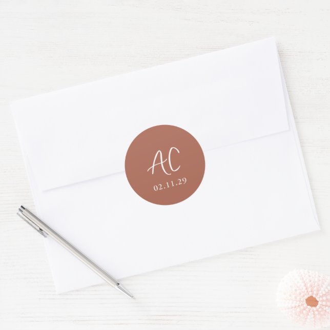 Elegant Terracotta Clean Wedding Classic Round Sticker (Envelope)