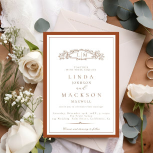Elegant Terracotta  Crest Monogram Wedding   Invitation