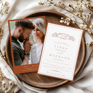 Elegant Terracotta  Crest Monogram Wedding   Invitation