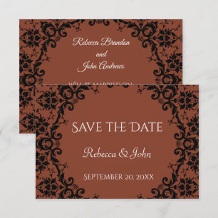 Elegant Terracotta Damask Floral Wedding Save The Date