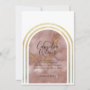 Elegant Terracotta Earthy Marble Gold Arch Wedding Invitation