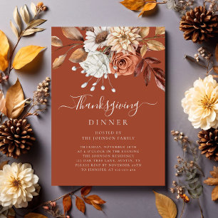 Elegant Terracotta Fall Floral Thanksgiving Dinner Invitation