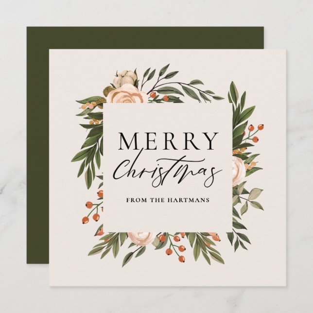 Elegant Terracotta Floral Boho Christmas  Holiday Card (Front/Back)