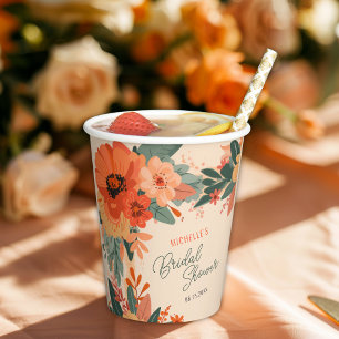 Elegant Terracotta Floral Bridal Shower Paper Cups