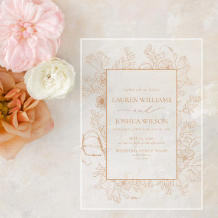 Elegant Terracotta Floral Line Art Wedding Acrylic Invitations