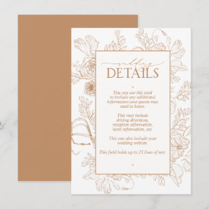 Elegant Terracotta Floral Line Art Wedding Details Enclosure Card