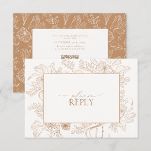 Elegant Terracotta Floral Line Art Wedding QR Code RSVP Card