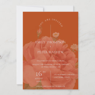 Elegant Terracotta Floral Minimalist Wedding Invitation