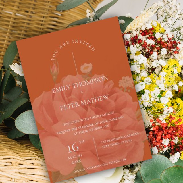 Elegant Terracotta Floral Minimalist Wedding Invitation (Creator Uploaded)