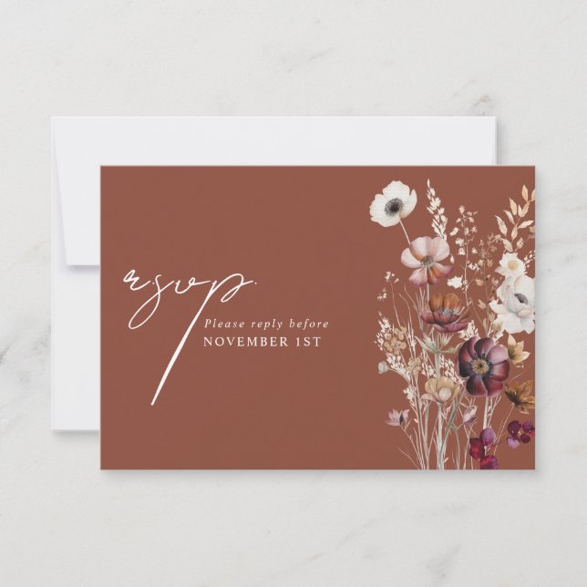 Elegant Terracotta Floral QR Code Arch Wedding  RSVP Card (Front)