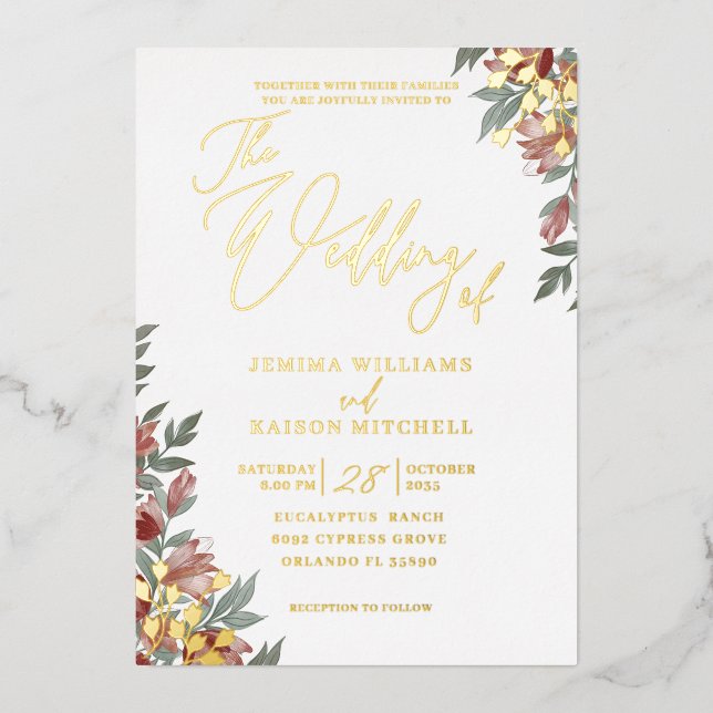 Elegant Terracotta Floral Real Gold Wedding Foil I (Front)