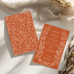 Elegant Terracotta Floral Vintage Wedding Invitation
