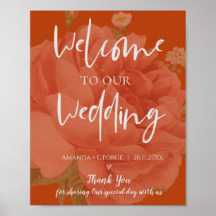 Elegant Terracotta Floral welcome To Our Wedding Poster