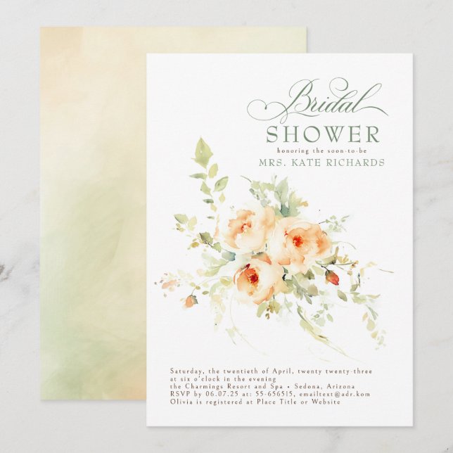 Elegant Terracotta Flowers Boho Bridal Shower Invitation (Front/Back)