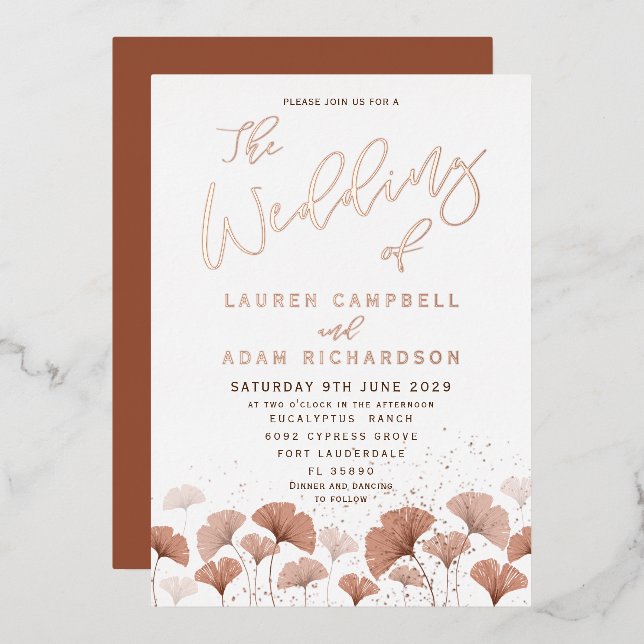Elegant Terracotta Foliage Rose Gold Wedding (Front/Back)