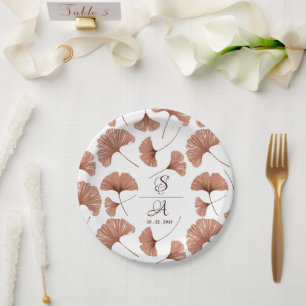 Elegant Terracotta Ginkgo Leaf Pattern Wedding Paper Plate