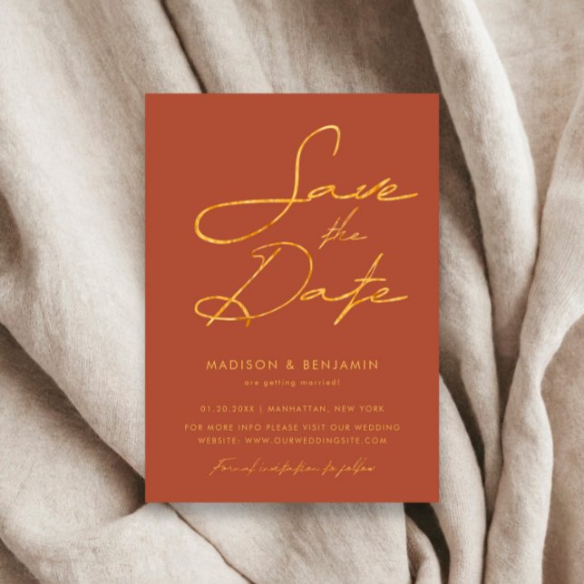 Elegant Terracotta Gold Modern Typography Wedding Save The Date (Creator Uploaded)
