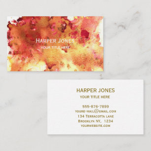 Elegant Terracotta Gold Watercolor Fall Boho Business Card