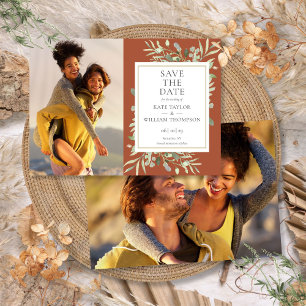 Elegant Terracotta Greenery 2 Photo Wedding Save The Date