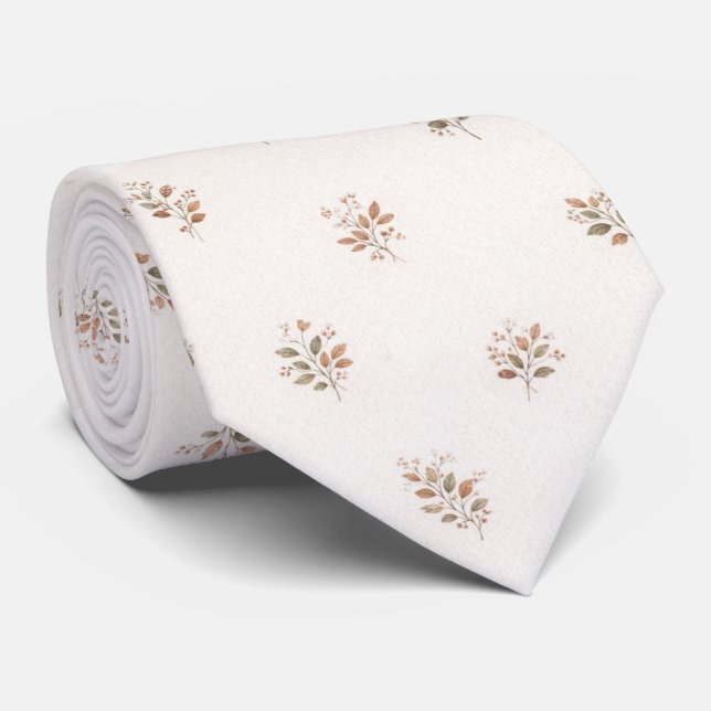 Elegant Terracotta Greenery Botanical Tie (Rolled)