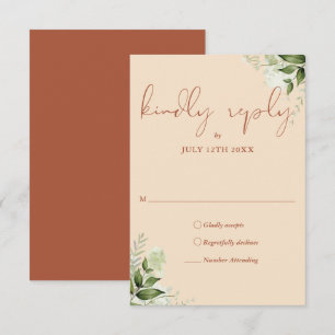 Elegant Terracotta Greenery Floral Wedding RSVP Card