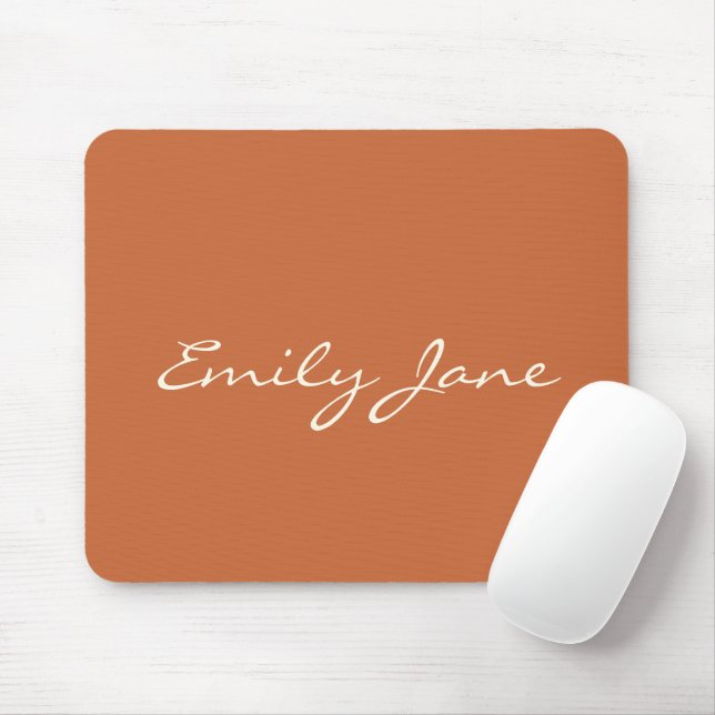 Elegant Terracotta Handwritten Script Name Custom Mouse Pad (With Mouse)