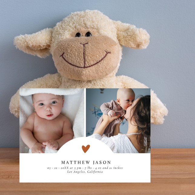 Elegant Terracotta Heart 2 Photo Collage Baby  Thank You Card (Creator Uploaded)