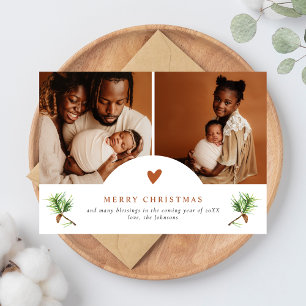 Elegant Terracotta Heart Pines 2 Photo Christmas Holiday Card
