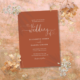 Elegant Terracotta Hearts Calligraphy Wedding Invitation