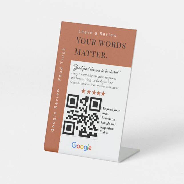 Elegant Terracotta Leave a Review QR Code Sign  (Front)