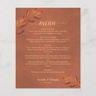 Elegant Terracotta Leaves Budget Wedding Menu