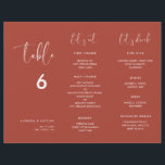 Elegant Terracotta Menu & Table number trifold<br><div class="desc">Trifold wedding menu & table number: all in one, just fold the paper sheet in 3 to get your standing menu. A modern typography and a trendy terracotta, clay and peach colour palette for your wedding stationery: choose this simple and elegant wedding suite. Fully customisable: you can change the background...</div>