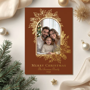 Elegant Terracotta Merry Christmas Photo  Foil Holiday Card
