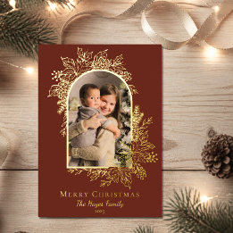 Elegant Terracotta Merry Christmas Photo Foil Holiday Card
