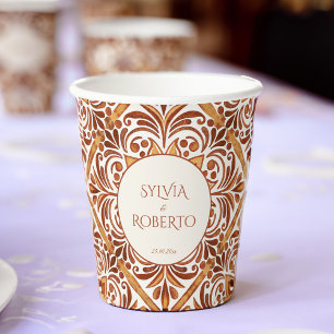 Elegant Terracotta Mexican Talavera wedding Paper Cups
