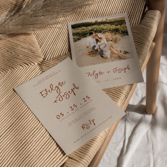 Elegant Terracotta Minimalist Boho Photo Wedding   Invitation (Creator Uploaded)