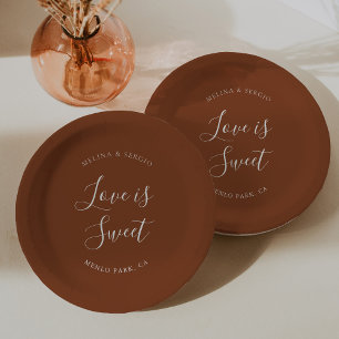 Elegant Terracotta Minimalist Calligraphy Wedding  Paper Plate