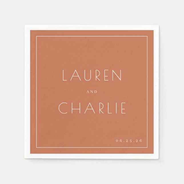 Elegant Terracotta Minimalist Names Napkin (Front)