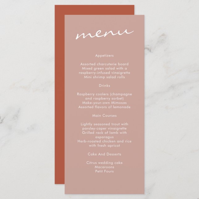 Elegant Terracotta Minimalist Wedding Menu (Front/Back)