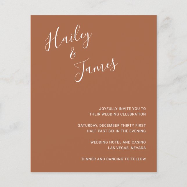 Elegant Terracotta Modern Budget Wedding Invite (Front)
