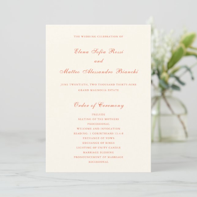 Elegant Terracotta Modern Classic Wedding Program (Standing Front)