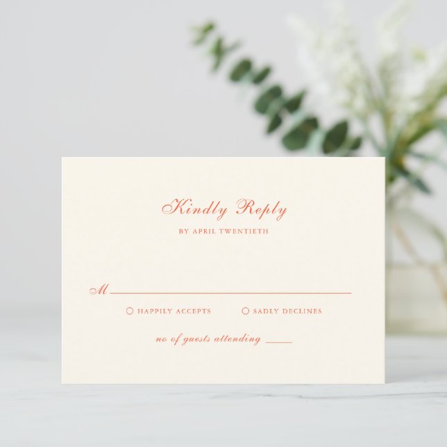 Elegant Terracotta Modern Classic Wedding RSVP Card (Standing Front)