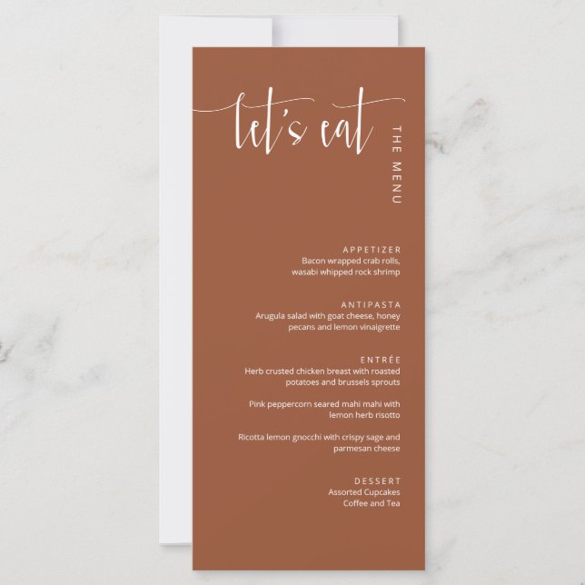 Elegant Terracotta Modern Let's Eat Thank You Menu (Front)