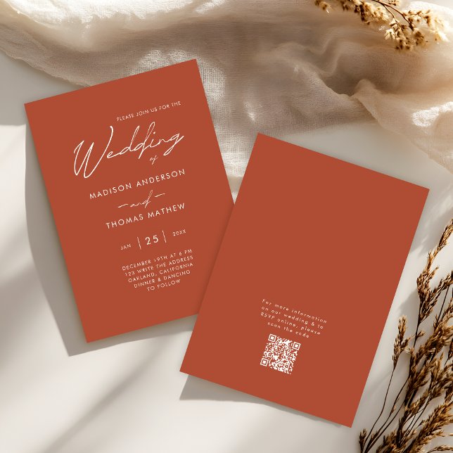 Elegant Terracotta Modern Typography RSVP Wedding Invitation (Front / Back)