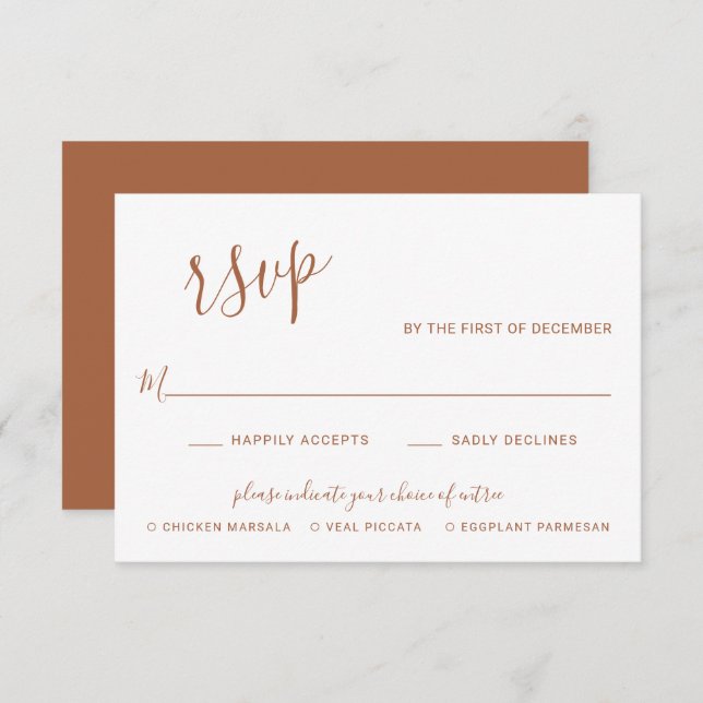 Elegant Terracotta Modern Wedding RSVP Card (Front/Back)